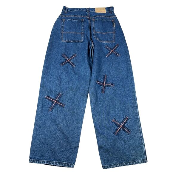 Vintage Phat Farm Baggy Jeans Mens 32 Blue Loose Skater Y2K Embroidered Wide Y2K - Picture 2 of 14